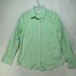 J. Crew Shirt Womens M Green Floral Print Cotton Lightweight Collar Pocket